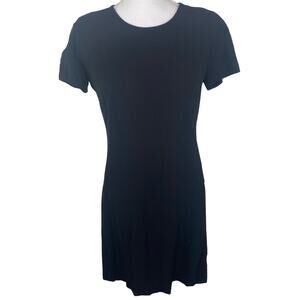 Theory Women's Short Sleeve Wool Shift Dress Size 6 Black Office Career